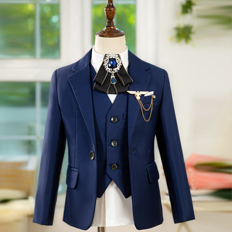 藏青男童西装礼服套装男孩朗诵演出服主持帅气英伦风西服外套正装