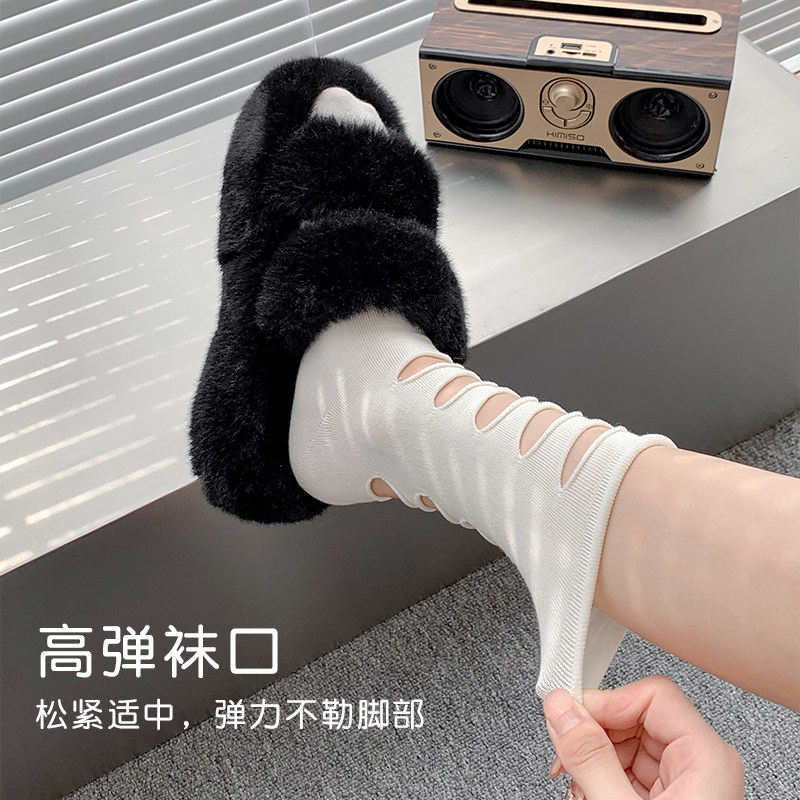 夏季袜子女中筒袜镂空鱼骨袜