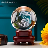 Прозрачный шар 8см с резным драконом внутри + деревянная основа