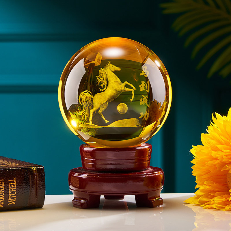 黄色水晶球玻璃球马到成功透明白球摆件办公室装饰摆设饰品工艺品,家居饰品,装饰摆件,淘宝优惠券,粉丝福利购,淘宝优惠卷