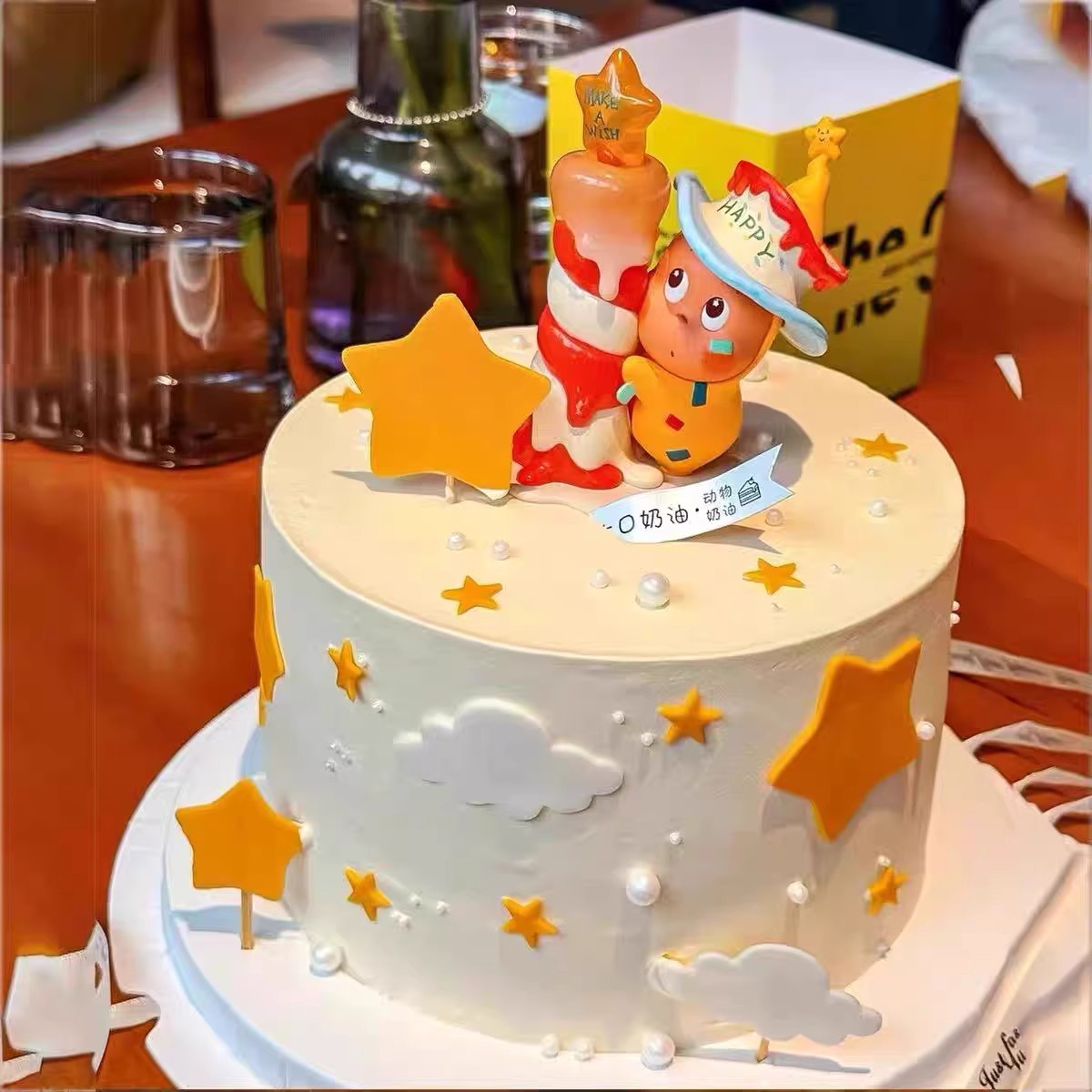 包邮可爱许愿宝宝星星人蛋糕装饰摆件卡通儿童生日公仔蜡烛插件