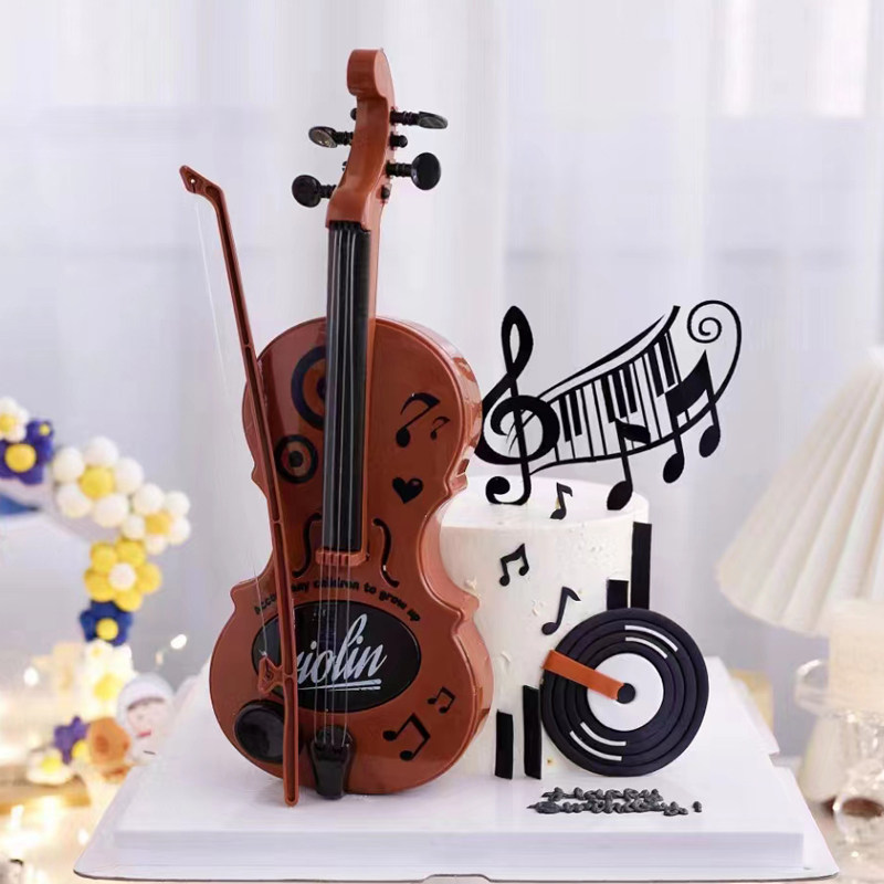 音乐小提琴蛋糕装饰摆件电吉他音符烘焙插件配件唱生日歌古风琵琶