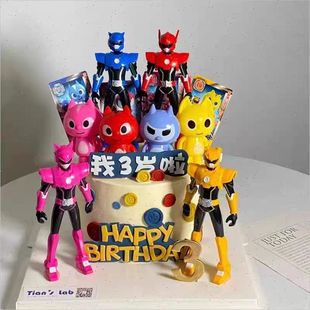 迷你特工队蛋糕摆件生日装饰男孩机器护卫网红特攻玩具卡通可爱