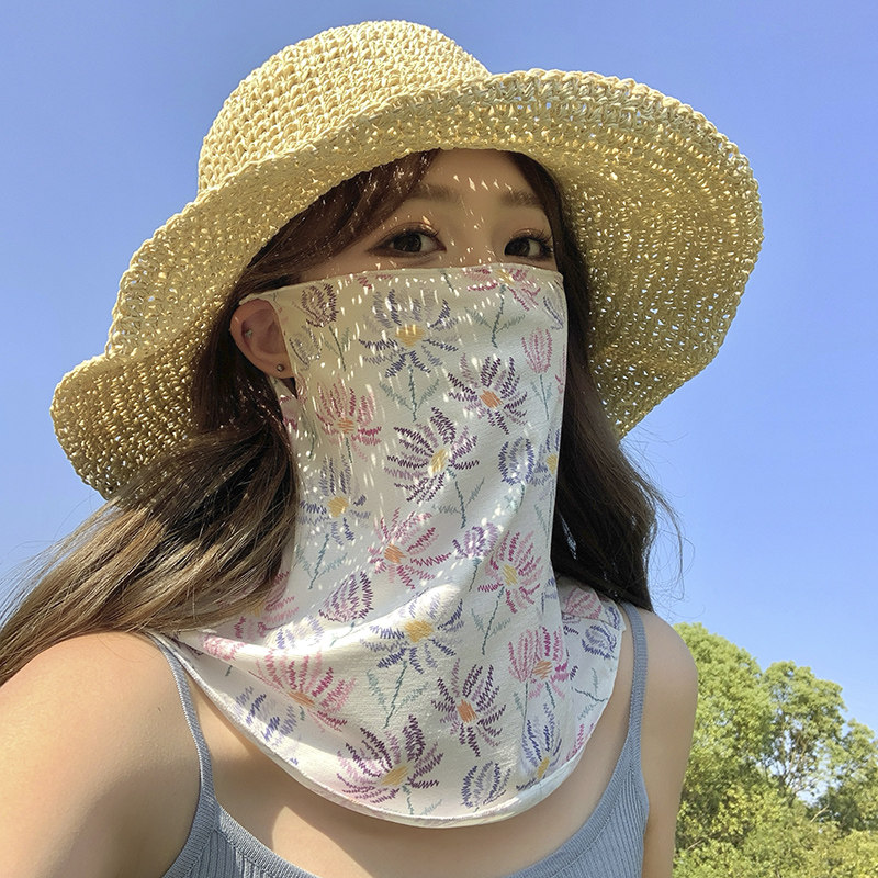 2026新款高档花花夏季防晒面罩女款护颈遮全脸碎花挂耳式防晒脖套 - 实物图