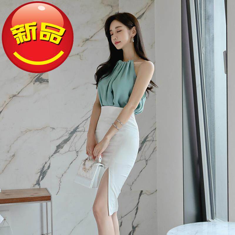 套装i裙2019新款气质ol时尚女装背心上衣修身开叉包臀半身裙中长