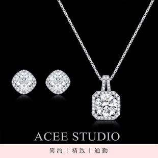 ACEE设计小方糖锁骨链女气质925纯银不褪色项链耳钉套装 礼盒首饰