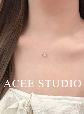 ACEE设计人鱼之泪项链女款隐形鱼线锁骨链小众百搭2克拉气质颈链