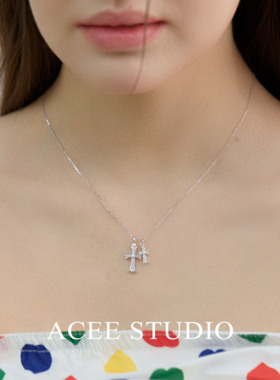 ACEE设计双十字架项链女夏天性感个性925纯银锆石简约百搭锁骨链