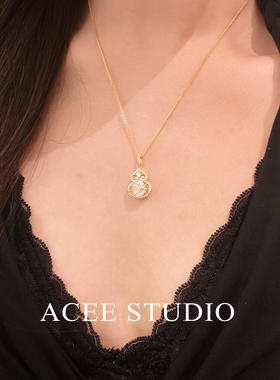 ACEE设计国潮新中式葫芦项链女新款轻奢高级感气质金色毛衣链锁骨