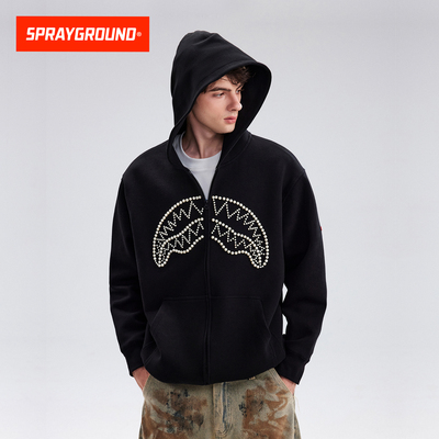 SprayGround鲨鱼嘴美式珍珠开衫连帽卫衣男女情侣装秋季宽松外套