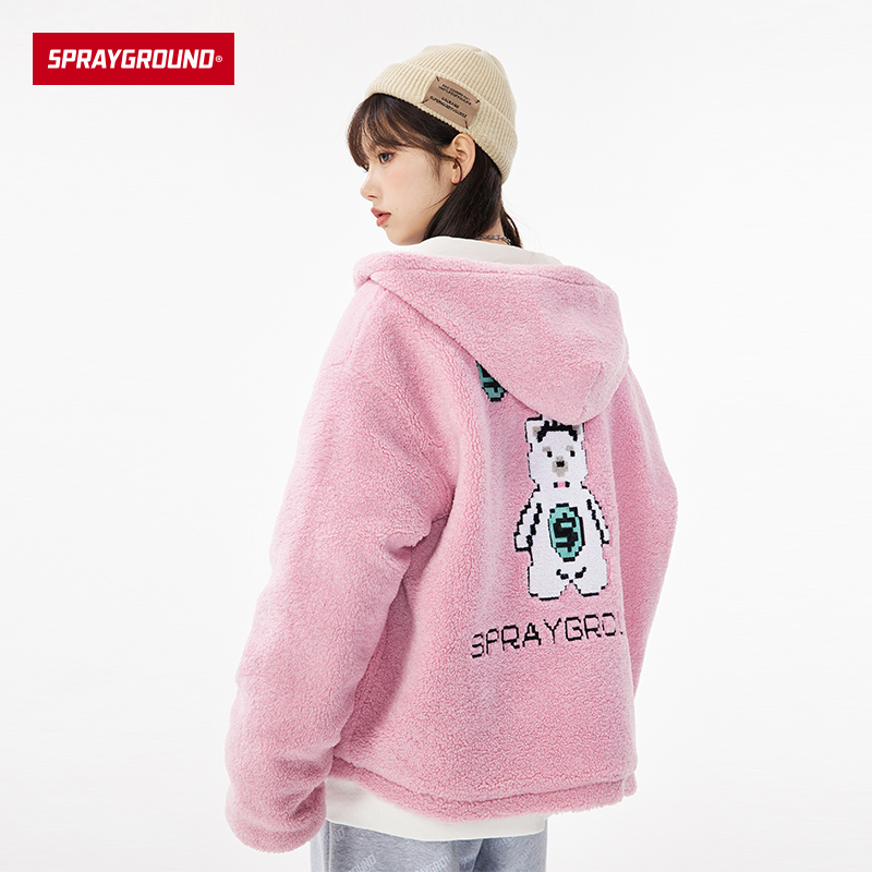 sprayground宽松连帽毛绒夹克