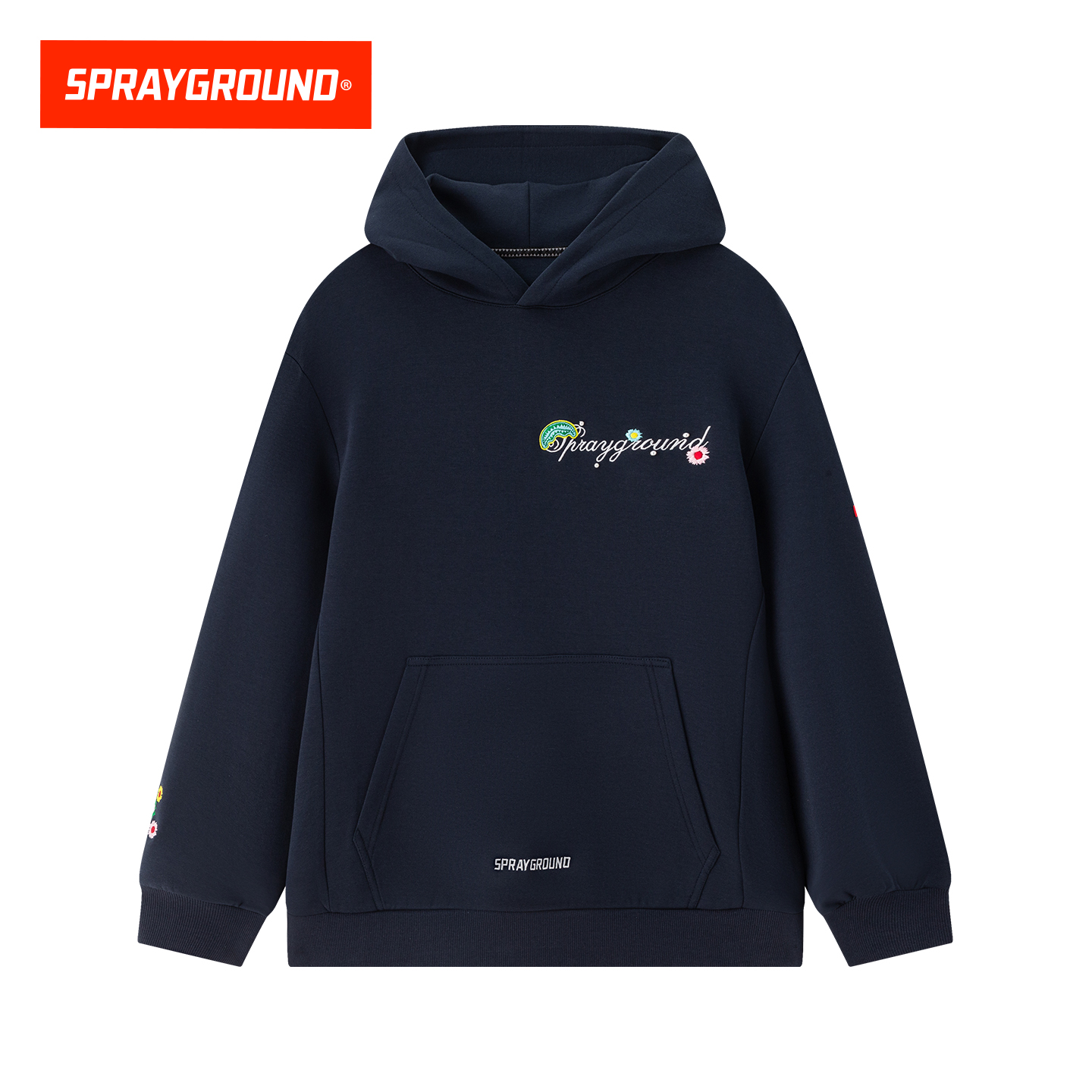SprayGround鲨鱼嘴刺绣花朵连帽卫衣男女秋季新款宽松套头帽衫