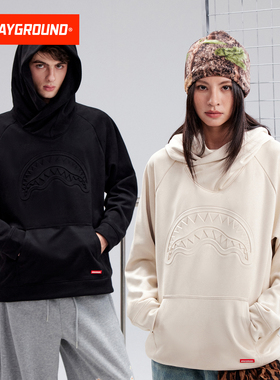 SprayGround鲨鱼嘴25秋款空气层压印连帽卫衣男女宽松麂皮绒上衣