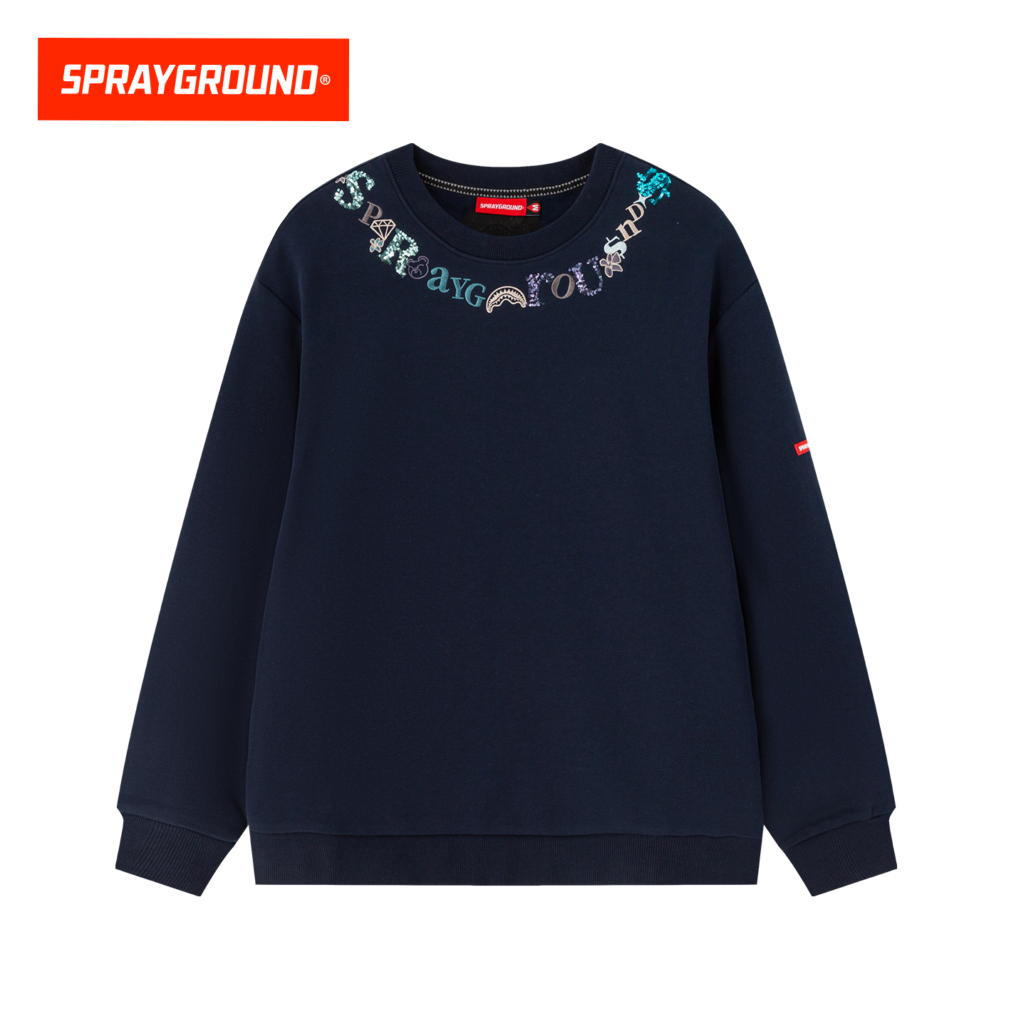 SprayGround鲨鱼嘴圆领刺绣字母圆领卫衣男女秋季亮片宽松上衣