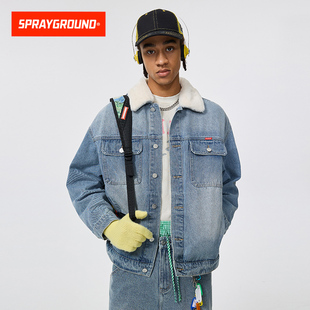 SprayGround鲨鱼嘴美式 秋冬潮牌情侣宽松上衣 毛领牛仔外套男女款
