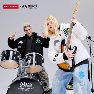 摇钱树联名SprayGround鲨鱼嘴立领羽绒服男女白鸭绒保暖外套冬
