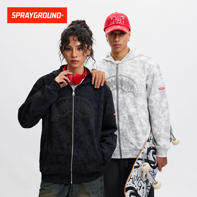 SprayGround鲨鱼嘴满印暗纹开衫连帽卫衣男女潮牌秋季宽松外套