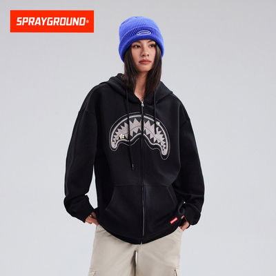 SprayGround25秋季钉珠鲨鱼嘴拉链卫衣男情侣休闲宽松连帽外套潮