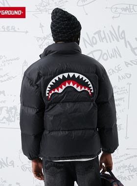 SprayGround25冬季鲨鱼嘴白鸭绒羽绒服男女美式立领加厚情侣外套