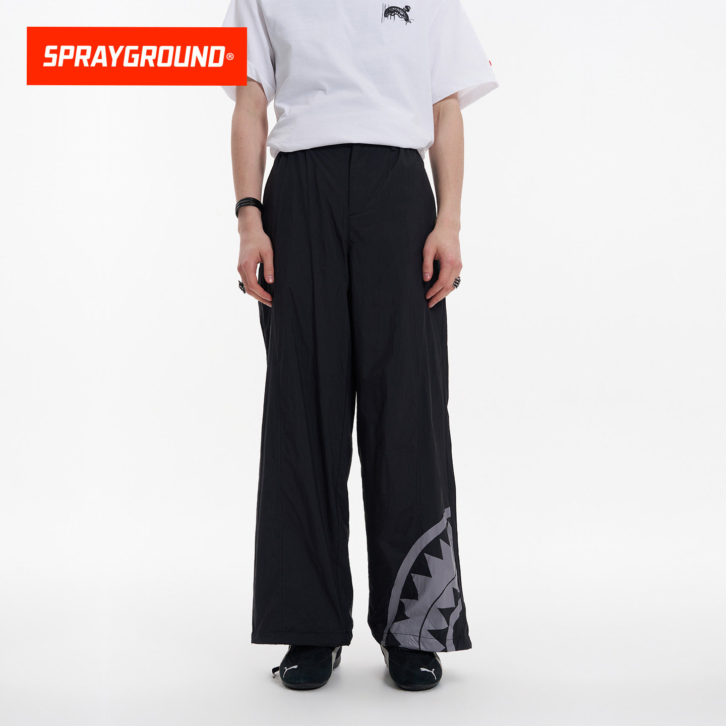 SprayGround鲨鱼嘴印花2026春款梭织运动裤男宽松直筒休闲长裤子