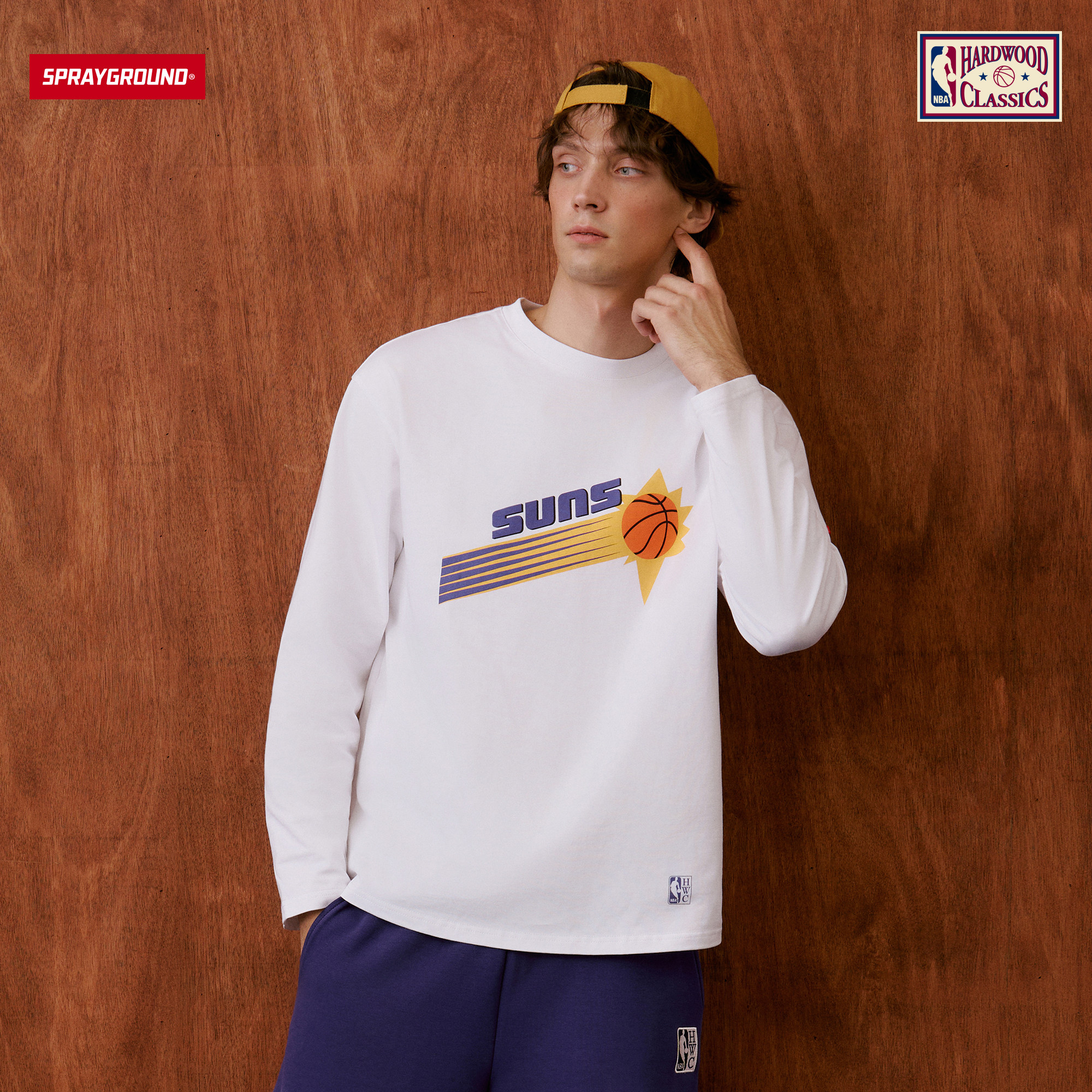SPRAYGROUND I NBA HWC联名系列 太阳队美式复古街头印花长袖T恤