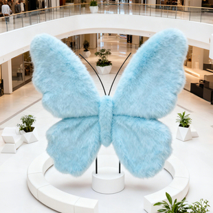 巨型毛绒蝴蝶毛毛装饰摆件少女造景婚庆婚礼美陈橱窗大型仿真冬季