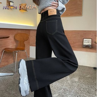 裤 广州新塘黑色阔腿牛仔裤 型超好看 春秋高腰直筒版 子 女2025新款