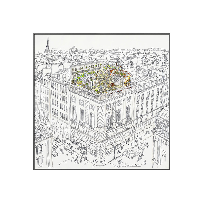 空中花园餐厅客厅素描建筑装饰画芯过道卧室轻奢手稿卧室床头画心
