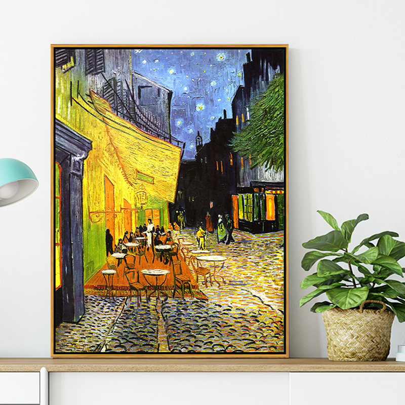 夜晚的露天咖啡馆 梵高印刷喷绘仿制油画沙发背景装饰画玄关挂画