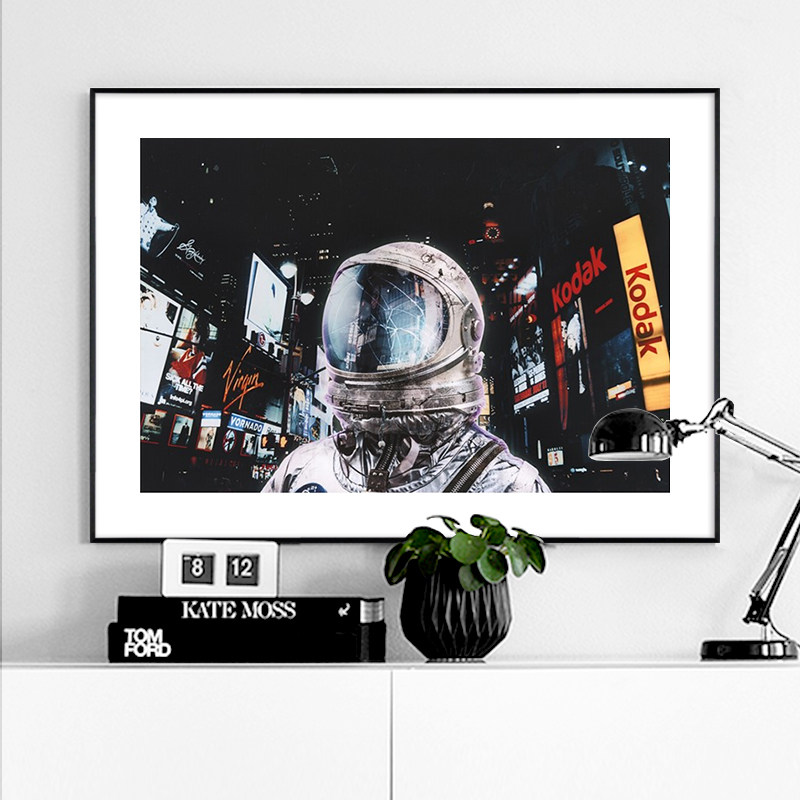 美国nightlife时代广场宇航员月球星空宇宙科幻装饰画挂画海报画
