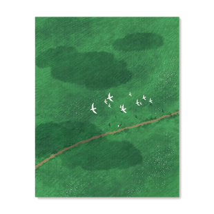 绿色治愈系草原风景装饰画手绘油画简约玄关入户挂画客厅背景画