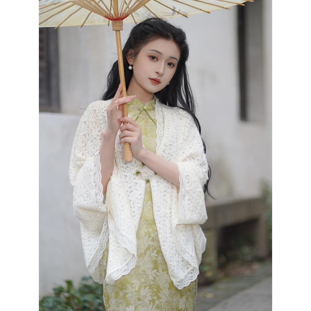 针织披肩配旗袍外搭2025新款复古民国风文艺少女短款开衫外套