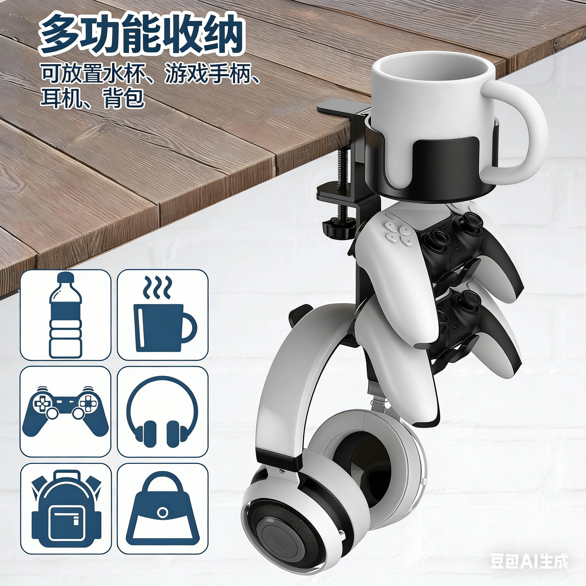 多功能游戏手柄支架桌面收纳神器耳机水杯置物架桌面整理