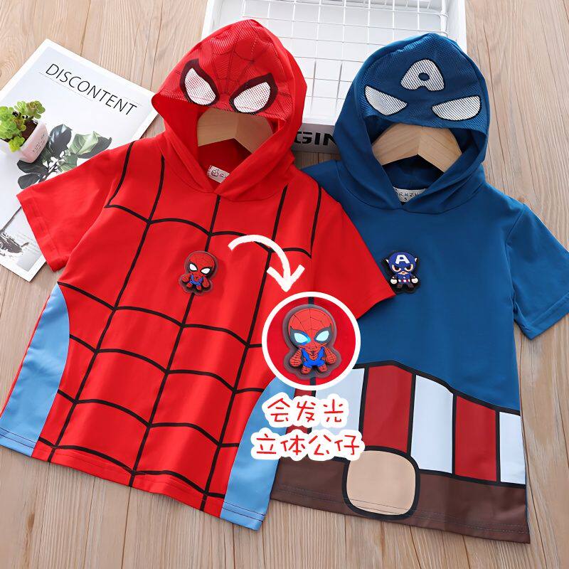 儿童短袖夏季新款t恤男童5宝宝帅气蜘蛛侠纯棉衣服卡通奥特曼上衣