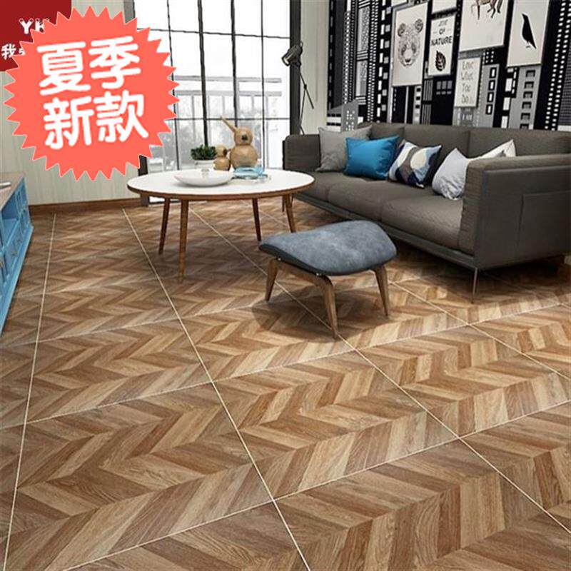 600地板防滑仿木质瓷砖6u00鱼骨拼木纹客厅卧室仿古砖仿实木地砖