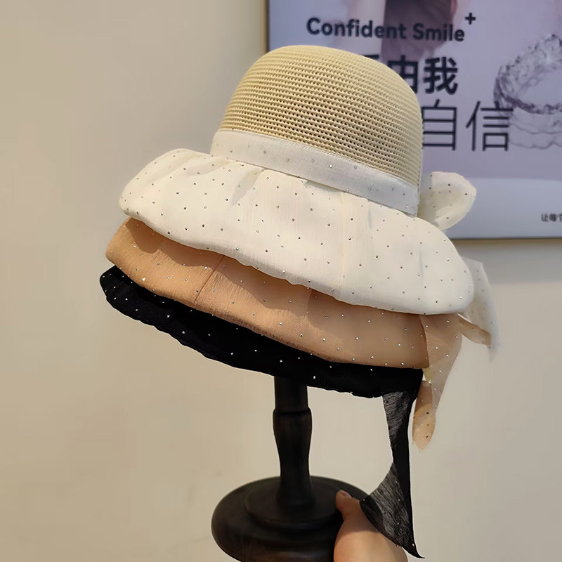 彩胶大檐防紫外线渔夫帽可扎马尾