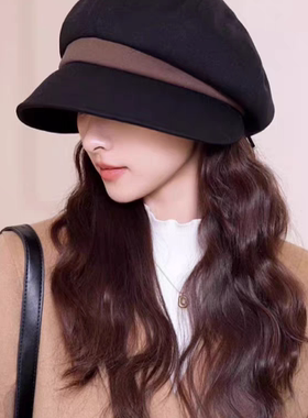 韩版时尚复古贝雷帽子女秋冬文艺百搭堆堆帽大头围保暖显脸小盆帽