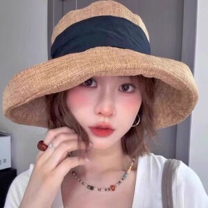 新款日系大帽檐渔夫帽子女夏薄款棉麻透气遮阳帽出游防晒时尚盆帽