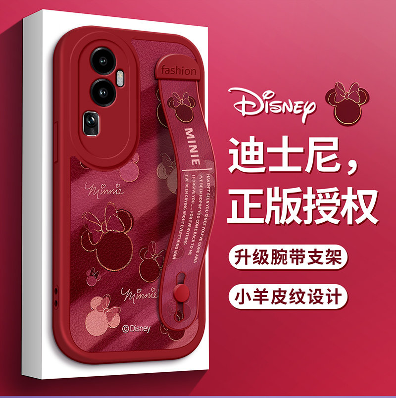 迪士尼适用OPPOReno14手机壳oppo酒红Reno13Pro米妮Reno11腕带Reno12支架Reno10新Reno9保护8套7硅胶6女款5K