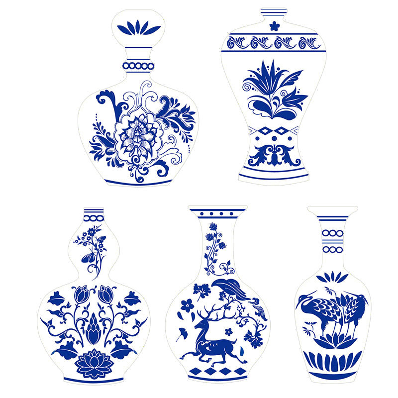 手绘手工制作材料幼儿园白底填色硬卡纸花瓶模具diy青花瓷创意