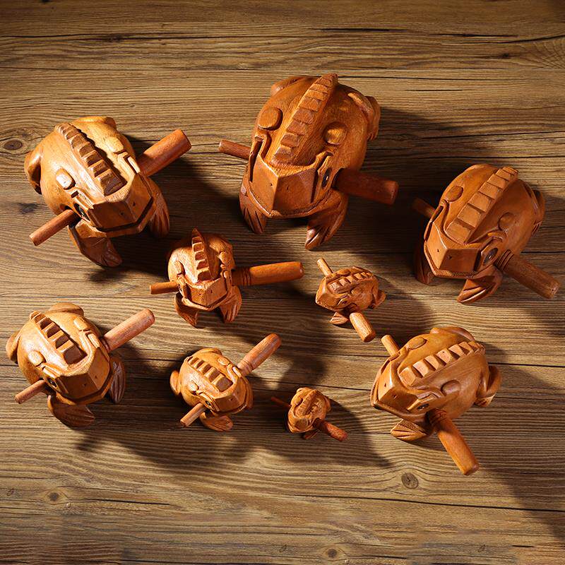 泰国招财蛙发声实木青蛙木蛤蟆蟾蜍木鱼木雕刻diy摆件木蛙木工艺