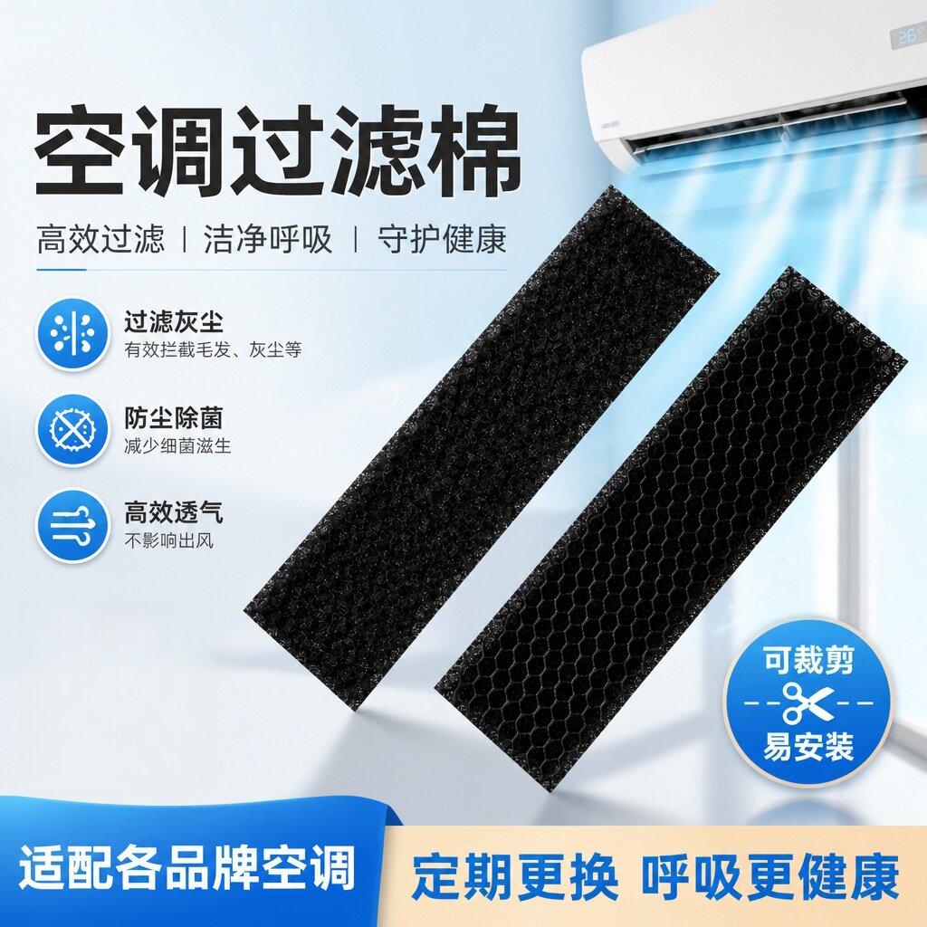 空调过滤棉防尘防甲醛除菌黑棉图片