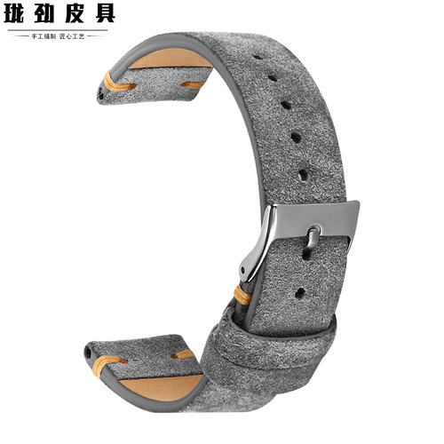 手工翻毛皮牛皮表带dw古董精工