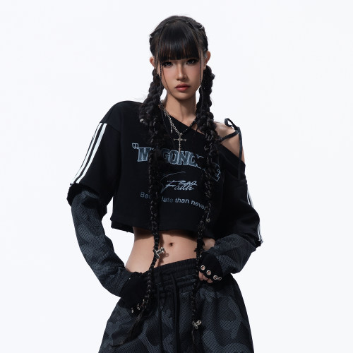 模公社美式复古斜肩迷彩上衣