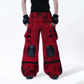 机能风新年红工装 裤 护膝装 MOGONGSHE 饰多绑带设计赛博朋克背带裤
