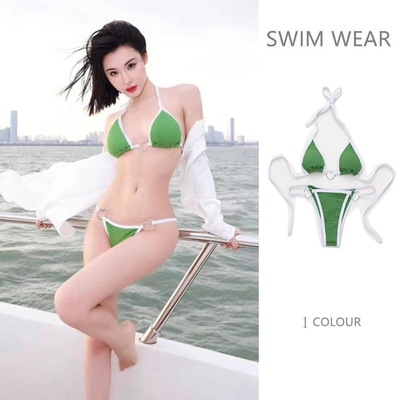 沙滩分体泳衣带胸垫bikini三女式三角泳装爱心环系带性感比基尼