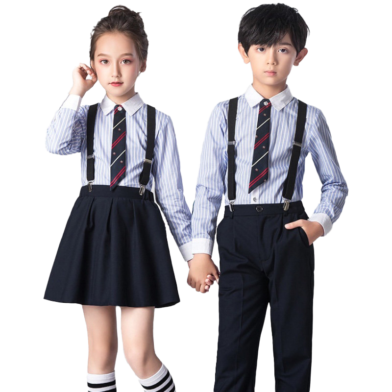 儿童合唱团演出服小学生男童背带裤女童舞蹈朗诵红色国庆表演服装