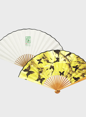 HOWstore 昊美术馆 艺术古风创意折扇日式黄蝴蝶竹骨纸扇文创礼品