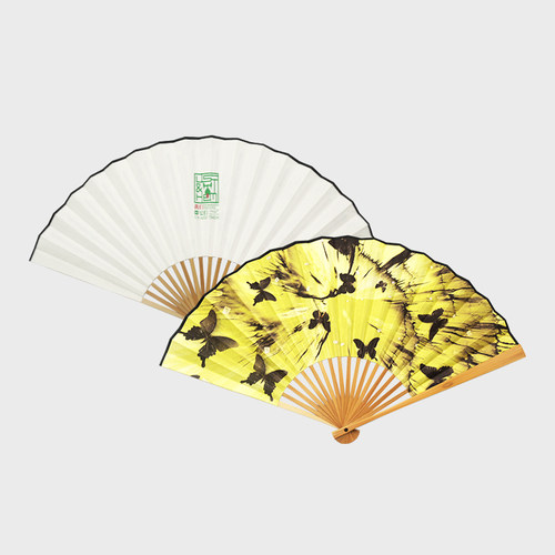 HOWstore 昊美术馆 艺术古风创意折扇日式黄蝴蝶竹骨纸扇文创礼品