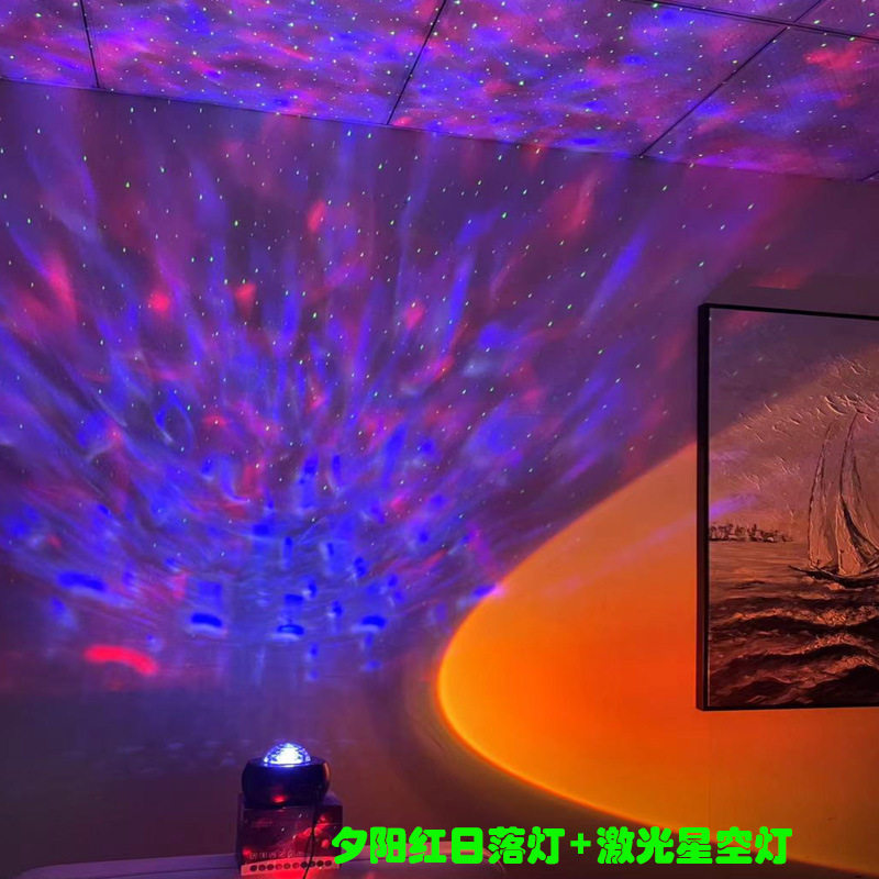 跨境新款夕阳星空投影灯万圣节礼物日落灯氛围灯满天星激光星空灯